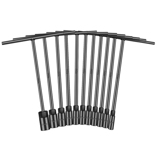 T-Handle Wrench Socket Set, 6-Point Cr-V Steel T Wrench Set Metric Size 6mm to 19mm, Lug Tool Socket with Long Reach for Motorcycle Bicycle Car Repair (11 Pack)