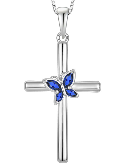 Butterfly Cross Necklace 925 Sterling Silver Religious Pendant for Women Created Sapphire Jewelry Gifts Butterfly Cross Necklace 925 Sterling Silver Religious Pendant for Women Created Sapphire Jewelry Gifts
