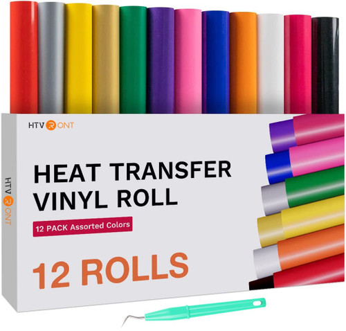 HTV Heat Transfer Vinyl Bundle (12 Pack) - 12"x 5FT HTV Vinyl Rolls, Easy to Cut Iron on Vinyl for Cricut & Cameo, Easy to Weed Heat Transfer Vinyl
