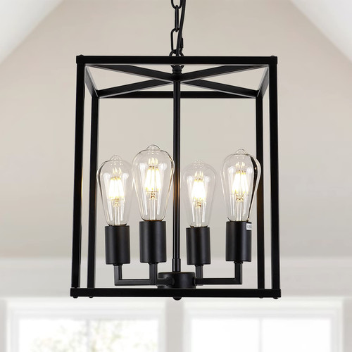 4-Light Black Farmhouse Chandelier Light Fixture Rustic Lantern Pendant Light Industrial Cage Hanging Lights for Kitchen Island Foyer Entryway Dining Room Hallway 4-Light Black Farmhouse Chandelier Light Fixture Rustic Lantern Pendant Light Industrial Cage Hanging Lights for Kitchen Island Foyer Entryway Dining Room Hallway
