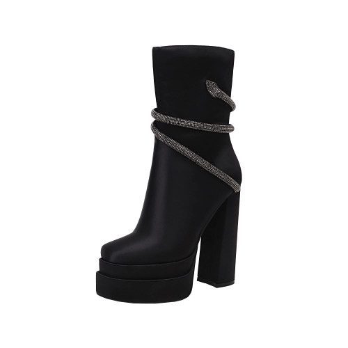 Women's Platform Mid Calf Boots Square Toe Chunky Block High Heels Ankle Booties with Side Zipper Size 6 Black Women's Platform Mid Calf Boots Square Toe Chunky Block High Heels Ankle Booties with Side Zipper Size 6 Black