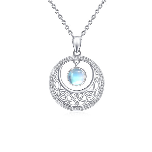 Moonstone Celtict Necklace 925 Sterling Silver Celtic Knot Pendant Necklaces Moonstone Jewelry Gifts for Women Girls