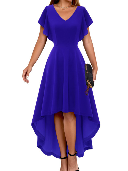 Formal Dresses for Women Wedding Guest, Modest Graduation Prom Evening Dress, Cocktail Party Dress,High Low Church Bridesmaid Dress Royal Blue L Formal Dresses for Women Wedding Guest, Modest Graduation Prom Evening Dress, Cocktail Party Dress,High Low Church Bridesmaid Dress Royal Blue L