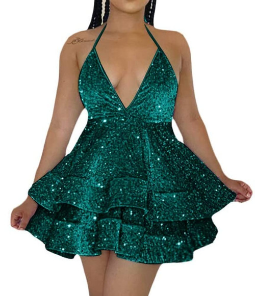 Halter Sequin Homecoming Dresses for Teens 2023 Sexy Backless Short Prom Dresses Mini Cocktail Gowns Teal Size 12