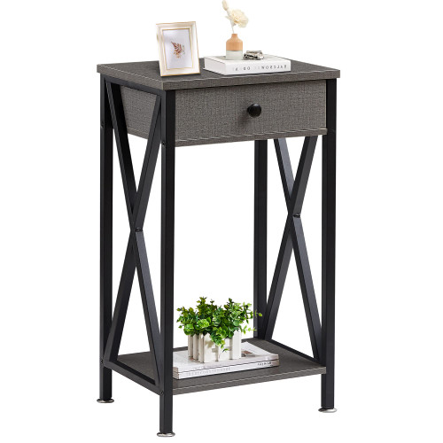 Tall Nightstand End Tables,27.6 Inch Night Stands with X-Side Frame and Drawer for Living Room Bedroom,Small Spaces, 1 Set, Hemp Grey