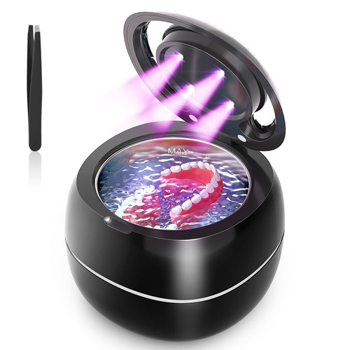 Ultrasonic Retainer Cleaner, 30W/42kHz Professional Ultrasonic Jewelry Cleaner, 180ML Portable Retainer Cleaner Machine for Dentures, Retainer, Aligner, Braces, Mouth Guard(Black)