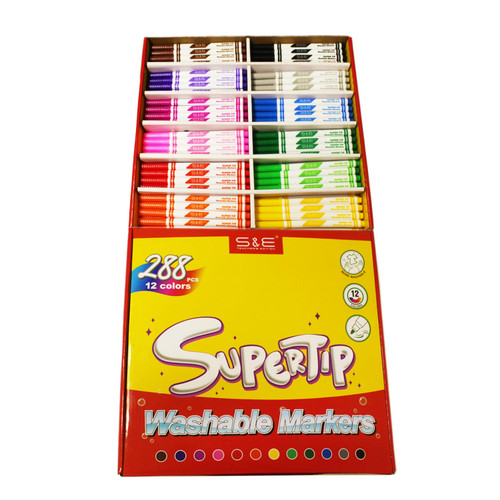 288 Ct Washable Markers For Classroom, Super Tips Colored Markers Bulk Pack, Drawing Markers in 12 Colors