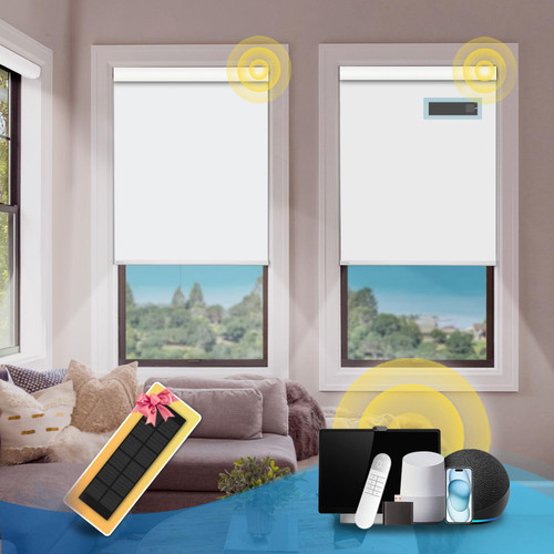 Motorized Blinds with Remote,Thermal Electric Blinds?Solar Panel?,Customizable Automatic Roller Shades, Blackout Remote Control Blinds for Windows Upgrade to Smart Blinds, White,20" W x 72" H