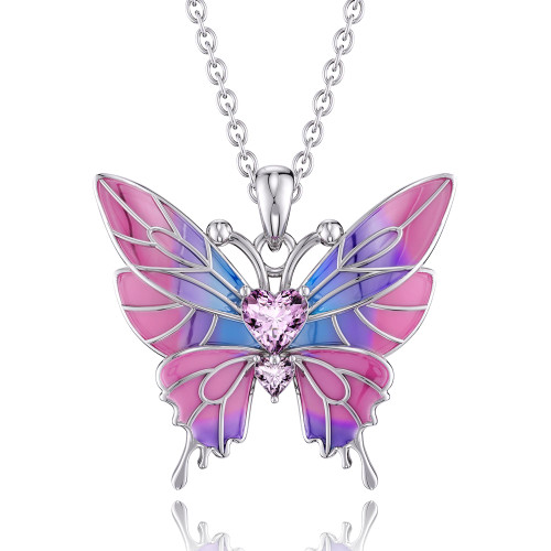 Pink Butterfly Necklace for Women Girls: 925 Sterling Silver Butterfly Pendant Necklace Jewelry for Girls Valentines Day Gifts for Women Girls Pink Butterfly Necklace for Women Girls: 925 Sterling Silver Butterfly Pendant Necklace Jewelry for Girls Valentines Day Gifts for Women Girls