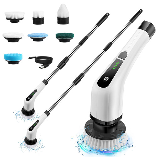 Electric Spin Scrubber, Shower Scrubber with 7 Brush Heads, Cordless Cleaning Brush & Power Scrubber Machine, Bath Tub Scrubber with Long Handle for Cleaning Bathroom Floor Tile