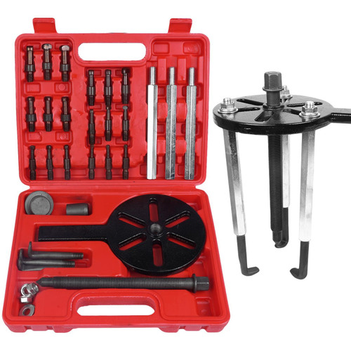 21-in-1 Bearing Puller Set, with Red Steel Collets, Inner Hole Extractor, 3-Jaw Hook Puller, Multifunctional Bearing Removal Tool Bearing Disassembly Gear Puller, Red