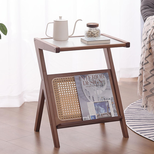 Rattan Side Table, Glass Mid Century Nightstand, Wood Side Coffee Table for Small Space, Living Room and Bedroom, Bamboo Accent Bedside Tables Rattan Side Table, Glass Mid Century Nightstand, Wood Side Coffee Table for Small Space, Living Room and Bedroom, Bamboo Accent Bedside Tables