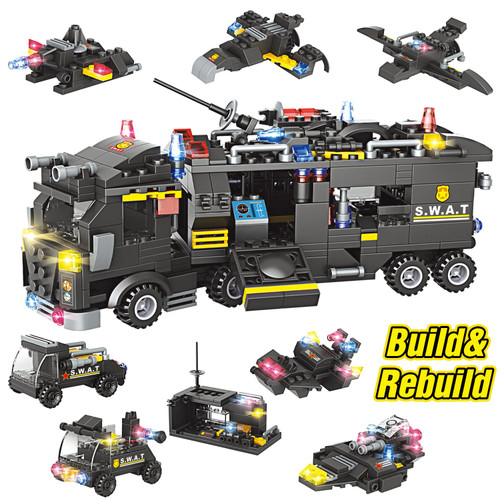 City Police Station Building Block Set, City SWAT Mobile Command Center Truck Building Toys, 9 Models Includes Robot Police, Patrol Boat, Helicopter, Creative Gift for Boys Girls Aged 6+, 1006 Pieces City Police Station Building Block Set, City SWAT Mobile Command Center Truck Building Toys, 9 Models Includes Robot Police, Patrol Boat, Helicopter, Creative Gift for Boys Girls Aged 6+, 1006 Pieces