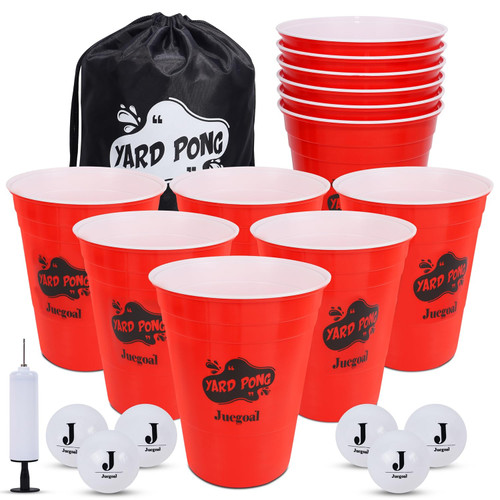 Outdoor Giant Pong Game, Yard Toss Game Set for Adults Kids, Included 12 Red & White Buckets, 6 Balls and Pump, Throwing Ball Game for Lawn Beach Camping Garden Backyard Outdoor Giant Pong Game, Yard Toss Game Set for Adults Kids, Included 12 Red & White Buckets, 6 Balls and Pump, Throwing Ball Game for Lawn Beach Camping Garden Backyard