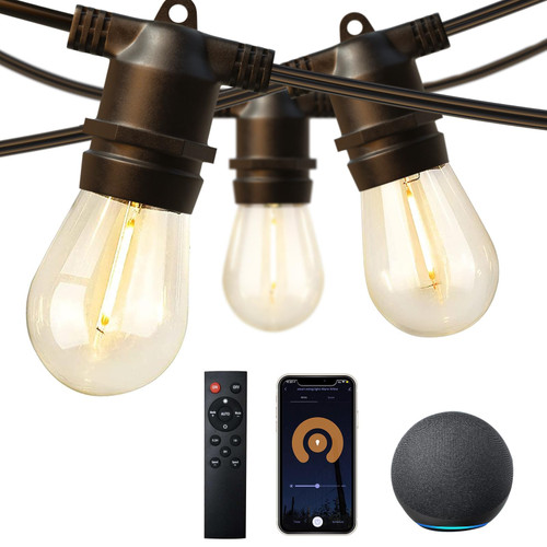 48FT LED Outdoor String Lights, Smart String Lights with Alexa, App and Remote Control, Waterproof Patio Lights with Dimmable Shatterproof Bulbs, ETL Listed, for Backyard, Party 48FT LED Outdoor String Lights, Smart String Lights with Alexa, App and Remote Control, Waterproof Patio Lights with Dimmable Shatterproof Bulbs, ETL Listed, for Backyard, Party