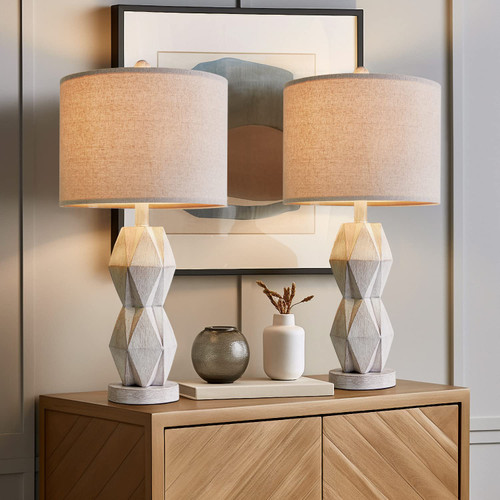24.5" Farmhouse Table Lamp Set of 2 for Living Room Retro Bedside Lamps for Bedroom Rustic Nightstand Lamp Washed White 24.5" Farmhouse Table Lamp Set of 2 for Living Room Retro Bedside Lamps for Bedroom Rustic Nightstand Lamp Washed White