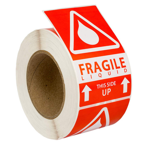 Fragile Liquid - This Side UP Pre-Printed Labels/Stickers (3" x 5") 6 Rolls / 500 Labels per Roll