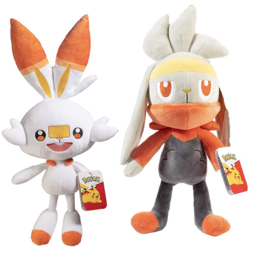 Pokemon 12" Raboot & Scorbunny Plush Stuffed Animal Toys, 2-Pack - Sword and Shield Starter Evolution - Officially Licensed - Easter Gift for Kids 2+