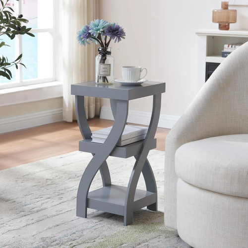 - 3 Tier End Table - Square End Table - Table for Bedroom - End Table with Shelves - Bedside Nightstand - Wooden Table Night Stand - 3 Shelf Small Bookshelf - Grey