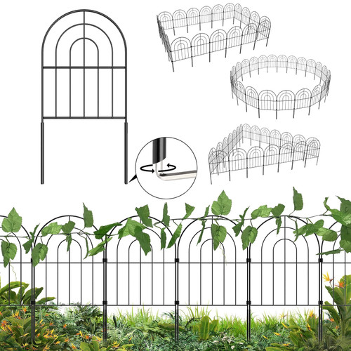 Decorative Garden Fence 20 Pack, Total 20ft(L) x 24in (H) No Dig Rustproof Metal Wire Fencing Border Animal Barrier, Flower Edging for Landscape Patio Yard Outdoor Decor, with 32ft Leaves