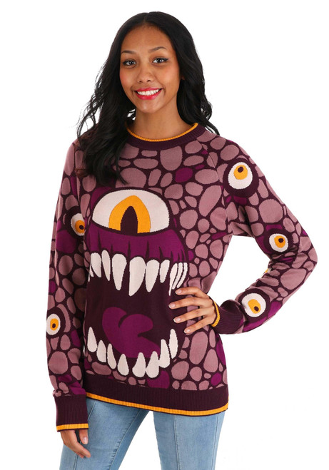 Dungeons & Dragons Beholder Sweater for Adults | DnD Beholder Character Sweatshirt | Dungeons & Dragons Clothing 2X Purple