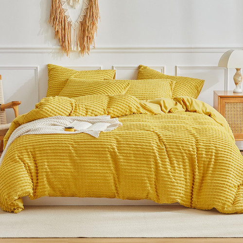 Boho Duvet Cover Set Queen Size,Yellow Striped Duvet Cover Microfiber Bedding Set,3PCS Ultra Soft Breathable Lightweight Tuft Texture Pattern Duvet Covers with Zipper Closure(Yellow,Queen)