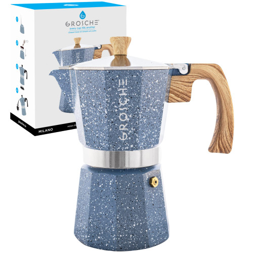 Milano Moka pot, Stovetop Espresso maker, Greca Coffee Maker, Stovetop coffee maker and espresso maker percolator (Indigo, 6 cup)