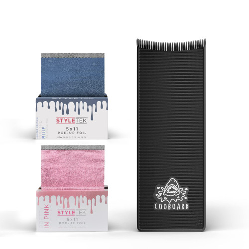 Authentic Balayage Board with Teeth | Original Highlighting Paddle from The Maker of Hair Highlighting Kit | Easy to Clean, Sturdy, Lightweight (Blue & Pink Foil with Board Bundle)
