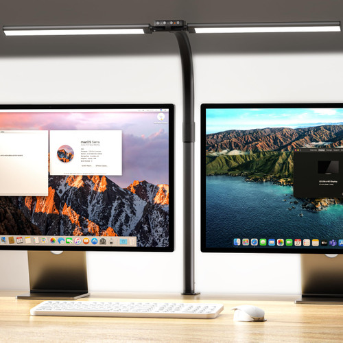 Desk Lamp for Home Office, 30.7'' Double Head Architect Desk Light with Clamp, 24W Bright 25 Lighting Modes Eye Care No Glare, Adjustable Gooseneck Task Lamp Workbench Reading Study, Gray