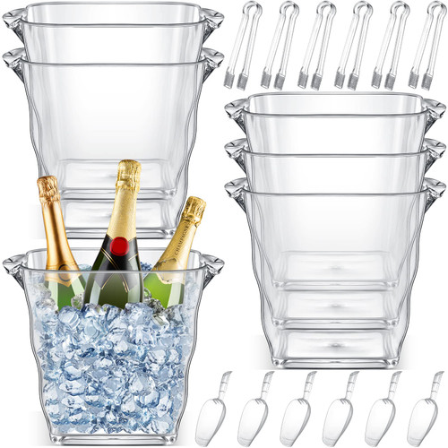 6 Pcs Plastic Clear Ice Bucket Clear Acrylic Wine Bucket with Scoops Tongs 5L Large Capacity Ice Beverage Tubs Party Drink Chiller Bin for Party Home Bar Champagne Wine Beer Beverage 6 Pcs Plastic Clear Ice Bucket Clear Acrylic Wine Bucket with Scoops Tongs 5L Large Capacity Ice Beverage Tubs Party Drink Chiller Bin for Party Home Bar Champagne Wine Beer Beverage