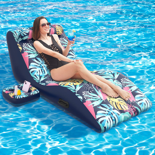 Pool Float Lounger, Inflatable Floating Chair with Detachable Cupholder Caddy, Heavy Duty Floats Toys Adult Size for Swimming Pool, Lake, River