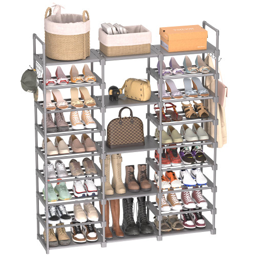 9 Tiers Shoe Rack Storage Organizer Shoe Shelf Organizer for Entryway Holds 50-55 Pairs Shoe and Boots, Stackable Shoe Cabinet Shoe Rack Organizer for Closet Bedroom (9 Tiers 3 Rows, Grey) 9 Tiers Shoe Rack Storage Organizer Shoe Shelf Organizer for Entryway Holds 50-55 Pairs Shoe and Boots, Stackable Shoe Cabinet Shoe Rack Organizer for Closet Bedroom (9 Tiers 3 Rows, Grey)