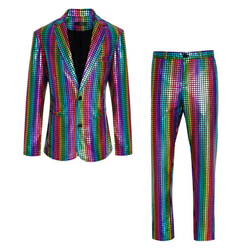 Men's 70s Outfit Disco Suit Shiny Party Outfit Sequin Costume(Z2707,3XL)