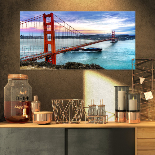 PT10037-32-16 Golden Gate in San Francisco-Sea Bridge Canvas Wall Artwork-32X16, 32x16, Blue PT10037-32-16 Golden Gate in San Francisco-Sea Bridge Canvas Wall Artwork-32X16, 32x16, Blue