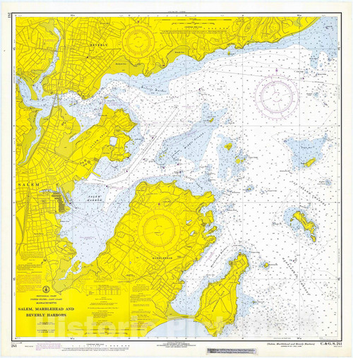 Vintage Map - Salem, Marblehead and Beverly Harbors, Massachusetts, 1969 Nautical NOAA Chart - Vintage Wall Art - 24in x 24in