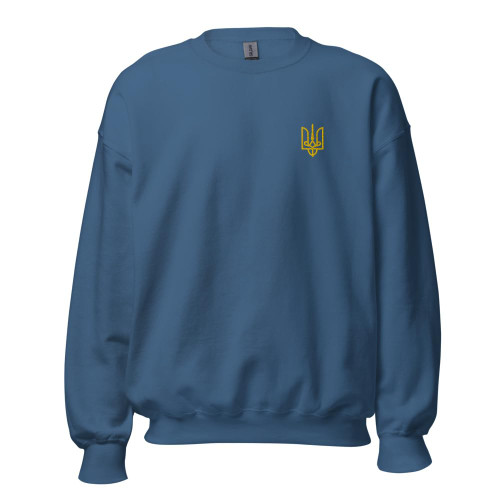 President Zelensky Ukraine Embroidery Trident - Embroidered Volodymyr the Great Sign Unisex Sweatshirt Indigo Blue
