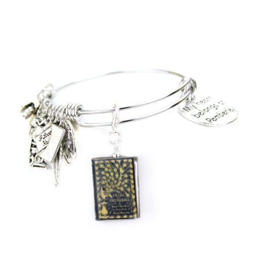 Pride and Prejudice Jane Austen Clay Mini Book Stainless Steel Expandable Bangle Bracelet Pride and Prejudice Jane Austen Clay Mini Book Stainless Steel Expandable Bangle Bracelet