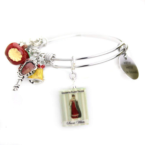 Snow White Fairy Tale Princess Brothers Grimm Clay Mini Book Stainless Steel Expandable Bangle Snow White Fairy Tale Princess Brothers Grimm Clay Mini Book Stainless Steel Expandable Bangle