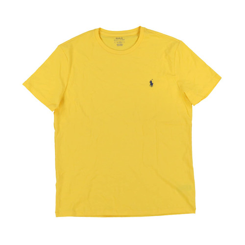 Polo Ralph Lauren Mens Crew Neck T-Shirt (Yellow/Navy Pony, X-Large)