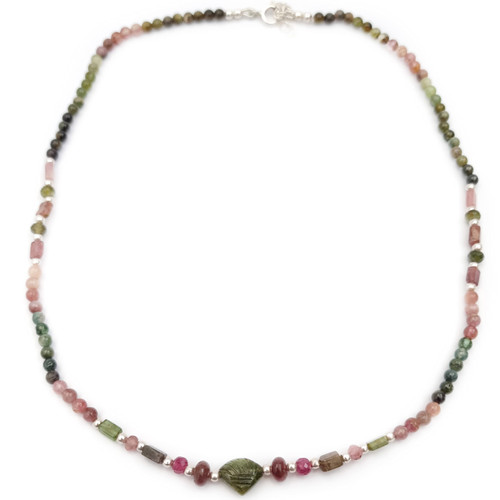 Watermelon Tourmaline Necklace for women Green Beads Jewelry Sterling Silver October Birthstone
