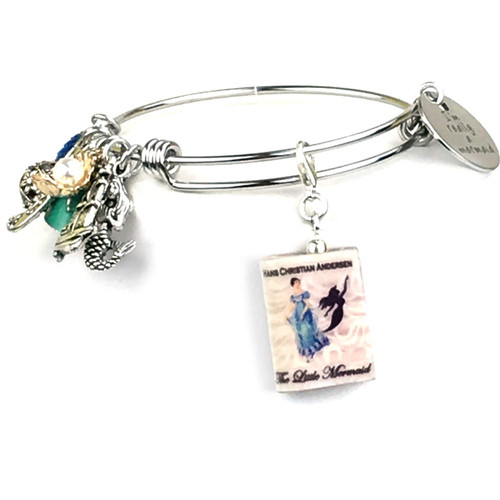 Little Mermaid Fairy Tale Princess Hans Christian Andersen Clay Mini Book Stainless Steel Bangle