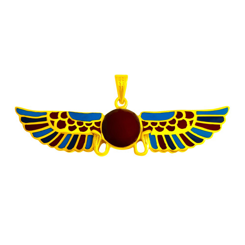 Egyptian Jewelry Brass Ancient Egyptian Amulet, God and Goddess Talsiman Pendant, Divine Minimalist Vintage Gold Pendant Necklace Gift for Men and Women (Colorful Sun Desk)