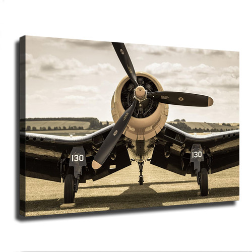 Retro Vintage World War II Aircraft,Propeller Plane Canvas Decorative Painting Poster Home Decor Art HD Pictures Bedroom Living Room Wall Art (16x24inch-Framed)