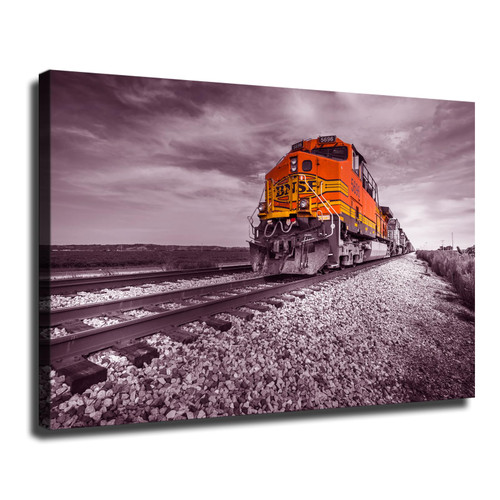 Steam Train Railroad Tracks Canvas Wall Decor Art Painting Prints on Modern Posters Prints Artwork for Living Room, Bathroom,Bedroom,Home (16x24inch,Framed)