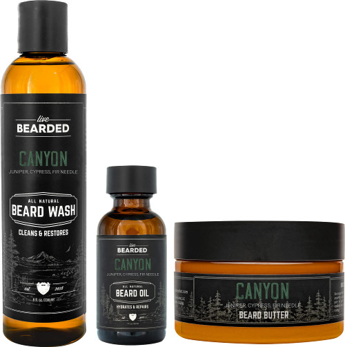: 3-Step Beard Grooming Kit - Canyon - Beard Wash, Beard Oil and Beard Butter - All-Natural Ingredients with Shea Butter, Jojoba Oil and More - Beard Growth Support - Made in the USA