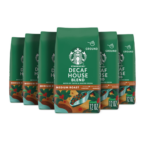 Ground Coffee - Medium Roast Coffee - Decaf House Blend - 100% Arabica - 6 bag (12 oz each)