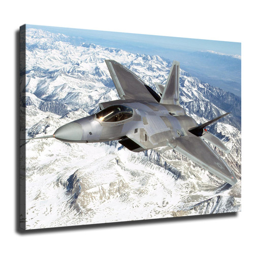 Raptor F-22 Fighter Aviation Military Plane Boy Poster Canvas Print Painting Picture Wall Art Bedroom Living Room Decor (frame,16x20 inch)