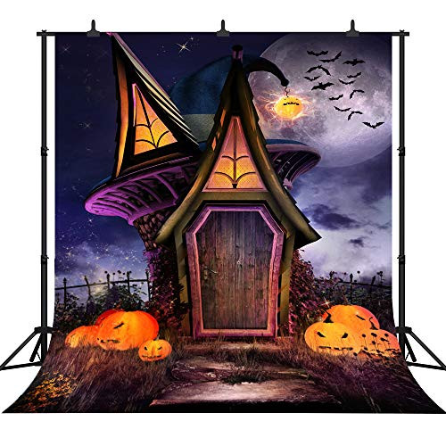 DePhoto 10X10FT(300X300CM) Halloween Theme Witch Hut Pumpkin Lantern Customized Seamless Vinyl Photography Backdrop Photo Background Studio Prop PGT250D