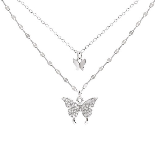 Layered Butterfly Pendant Necklace, Gold Silver Butterfly Necklace Choker, Retro Butterfly Choker Insect Animal Necklace for Women Girl (Silver) Layered Butterfly Pendant Necklace, Gold Silver Butterfly Necklace Choker, Retro Butterfly Choker Insect Animal Necklace for Women Girl (Silver)