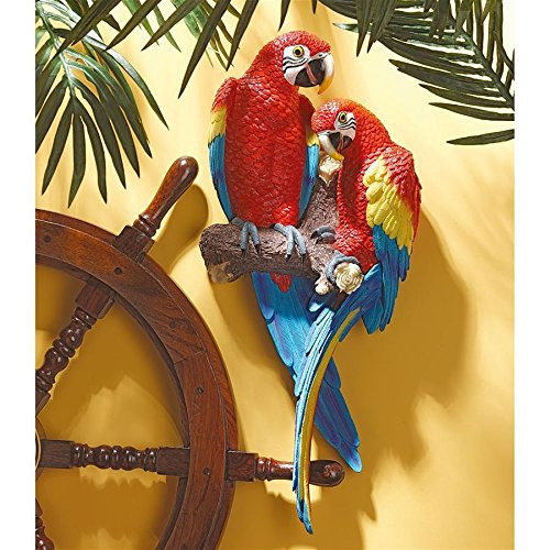 Design Toscano Tropical Scarlet Macaws Wall Sculpture, 22 Inch, Polyresin, Full Color